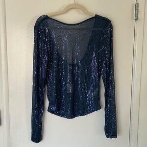 Blue Sequin Women’s Free People Long Sleeve Top Size L
